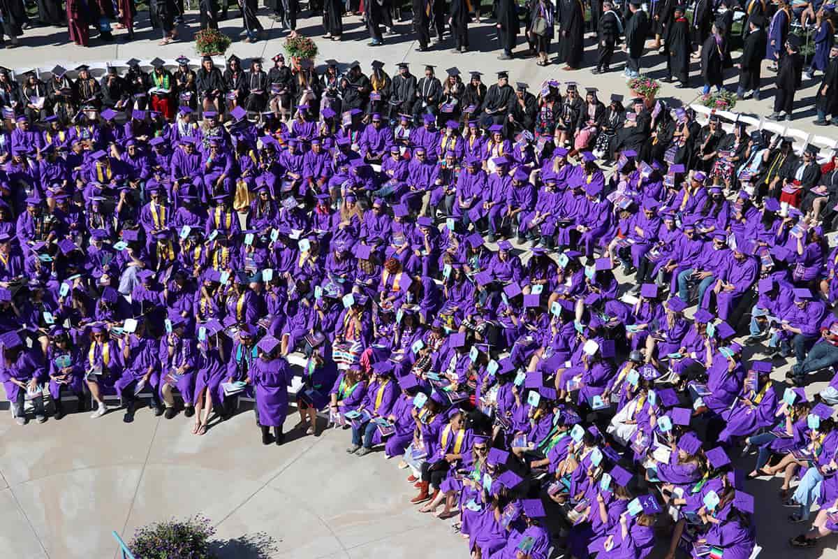 rooftop view of graduation plaza on graduation day